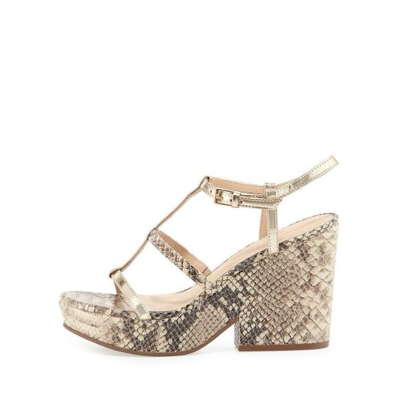 Kate Spade Venezia Snake Print Platform Sandals 7.5M Metallic Leather Italy - Picture 2 of 11